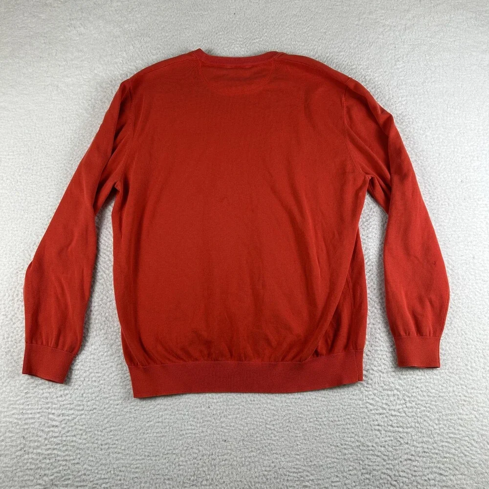 Lacoste Sweater Mens Large Orange Garment Dyed Cotton Crewneck Pullover Logo
